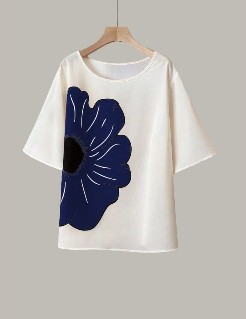 Navy Blue Flower Casual Top