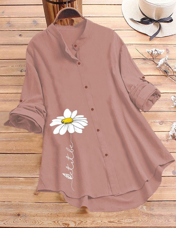 White Daisy Flower Printed Top - Peach