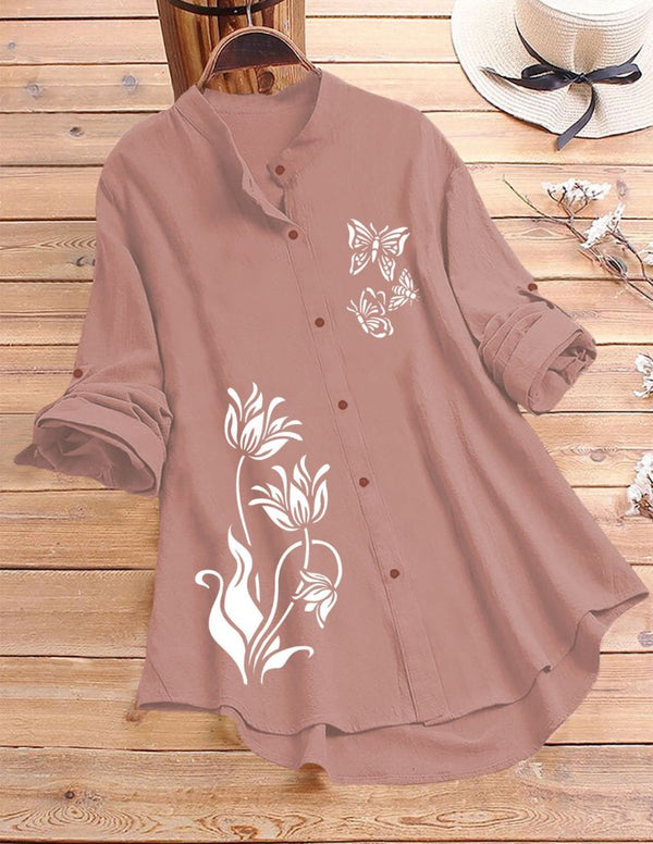 Tulip & Butterfly Printed Top - Peach