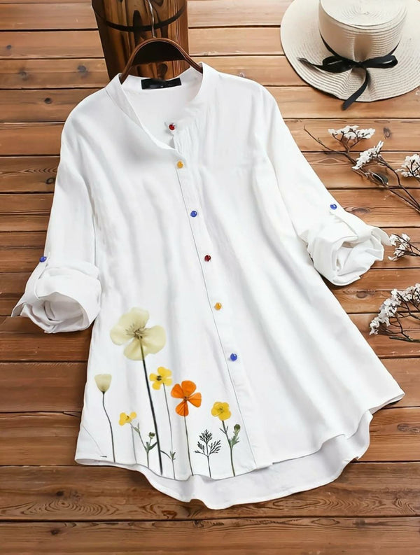 White Printed Rayon Tunic Top - Flower