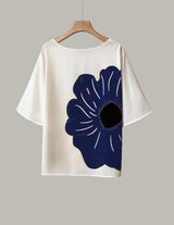 Navy Blue Flower Casual Top