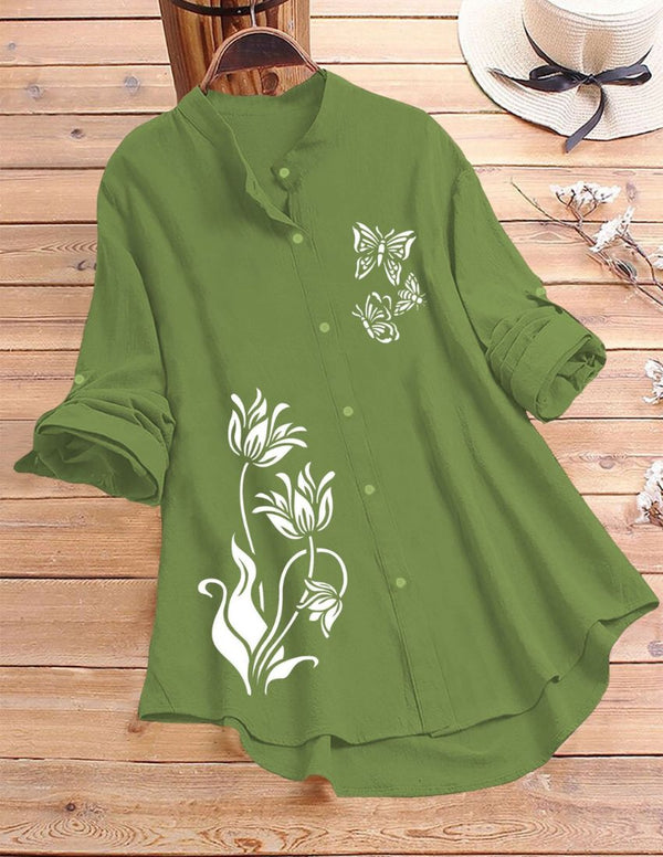 Tulip & Butterfly Printed Top - Green