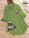 Panda Print Button-Up Top - Green