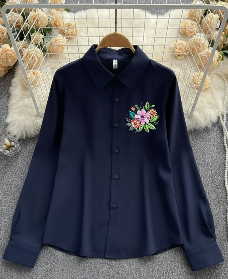 Fresh Blooms on Classic Blue Top