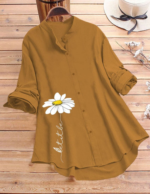 White Daisy Flower Printed Top - Yellow