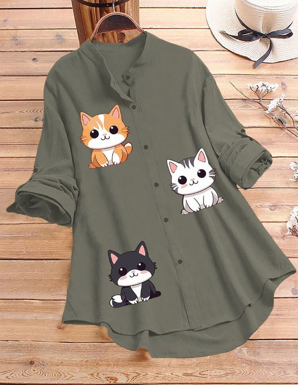 Cute Kitty Printed Top - Grey