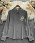 Fresh Blooms on Classic Grey Top