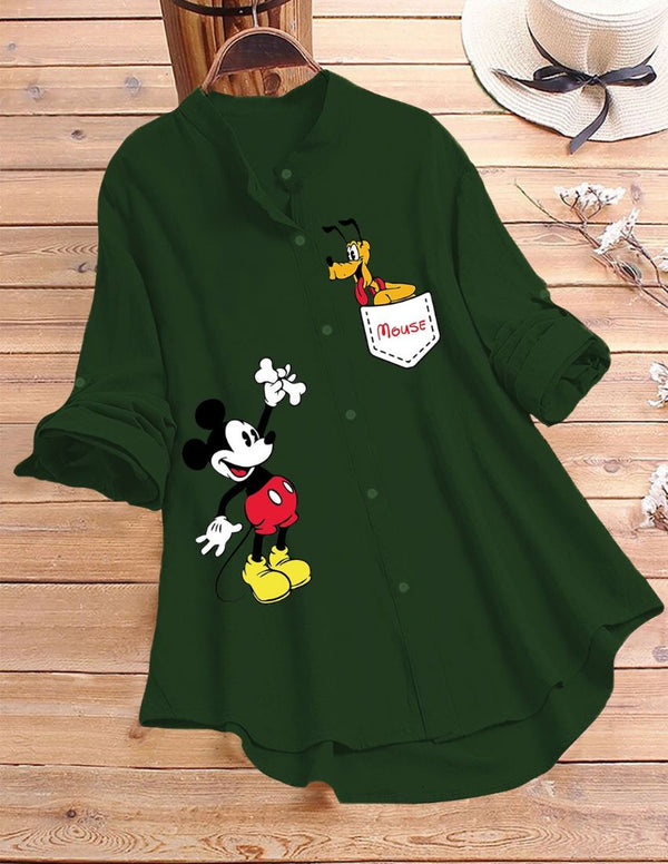 Cute Character Printed Top - Dark Green