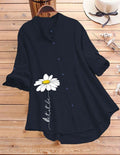 White Daisy Flower Printed Top - Blue