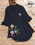 Panda Print Button-Up Top - Blue