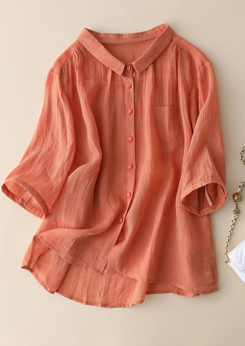 Coral Casual Button-Down Blouse