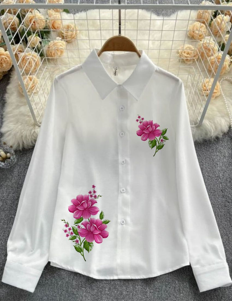 Classic White Rayon Shirt - Rosy Petals