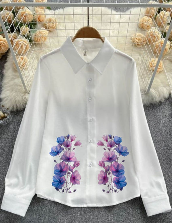 Classic White Rayon Shirt - Ethereal Petals