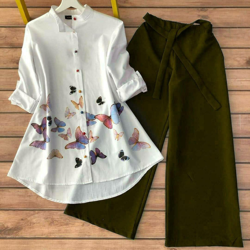 Butterfly Top and Olive Palazzo Set