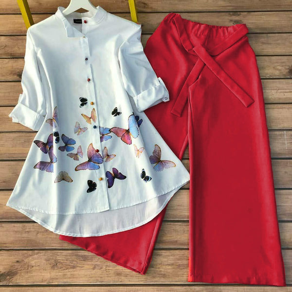 Butterfly Top and Red Palazzo Set