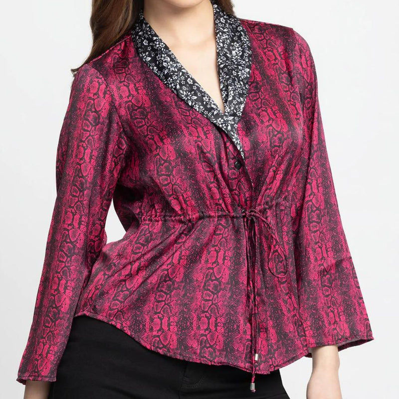 Wine Printed Women Cinched Waist Top