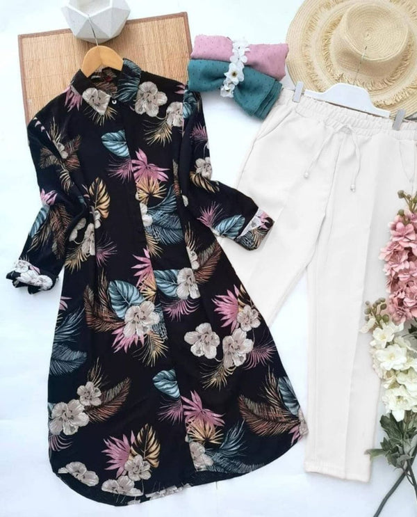 Water Flower Design Top with Palazzo Set