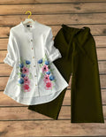 Stylish Floral Shirt with Olive Green Palazzo Set