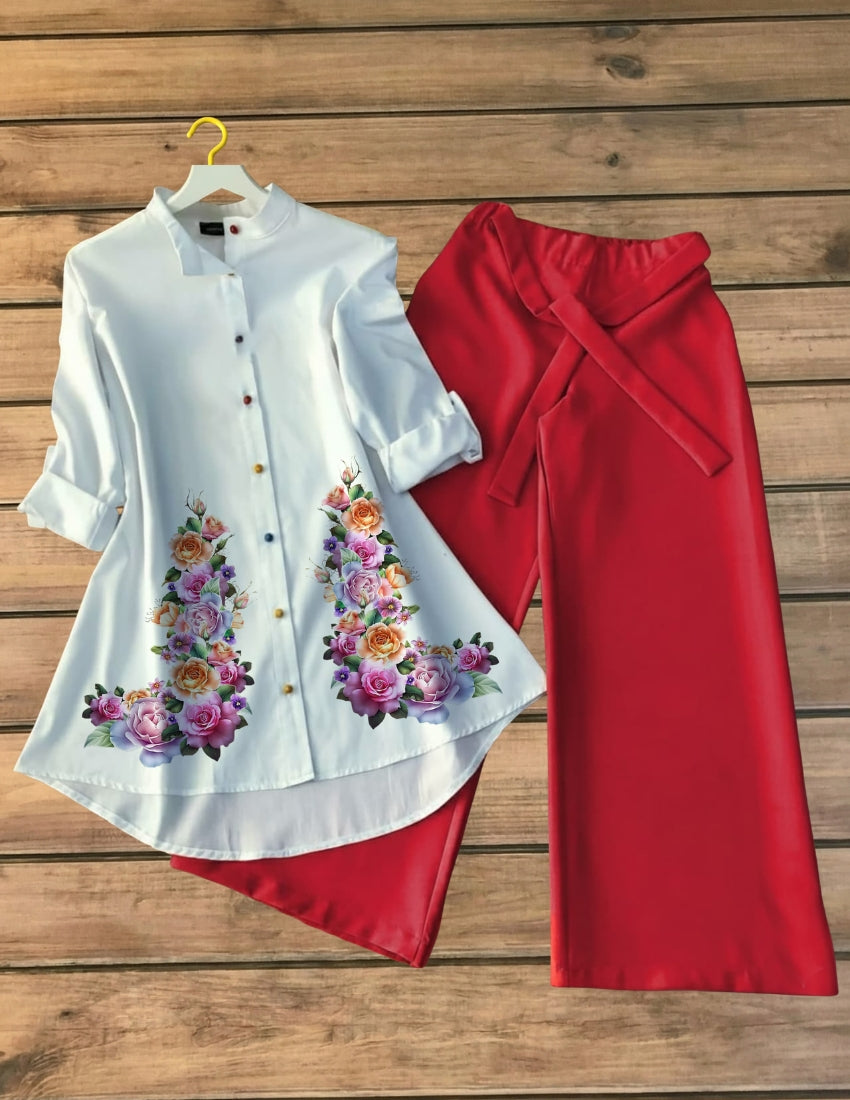 Ruby Rose Printed Tunic Top with Red Palazzo Set