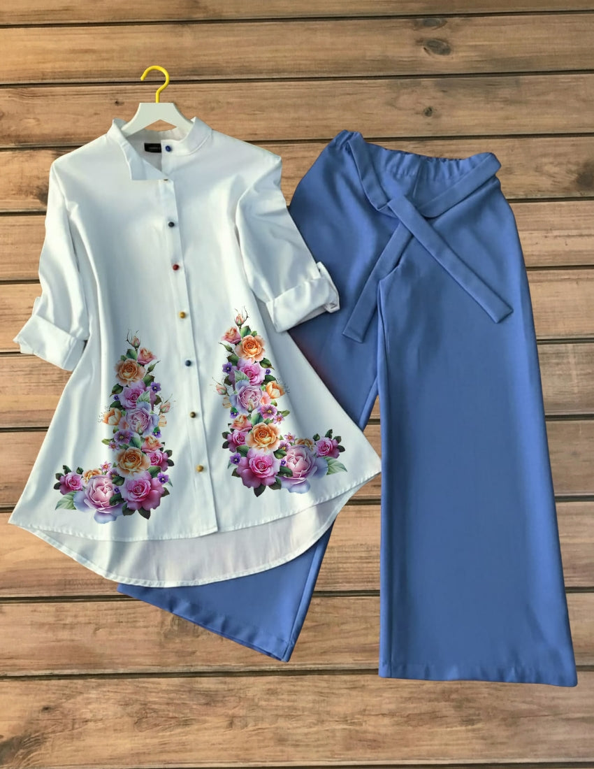 Pastel Rose Tunic Top with Sky Blue Palazzo Set