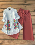Garden Flower Printed Shirt with Rust Palazzo Set