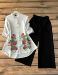 Flower Print Shirt with Black Palazzo Set
