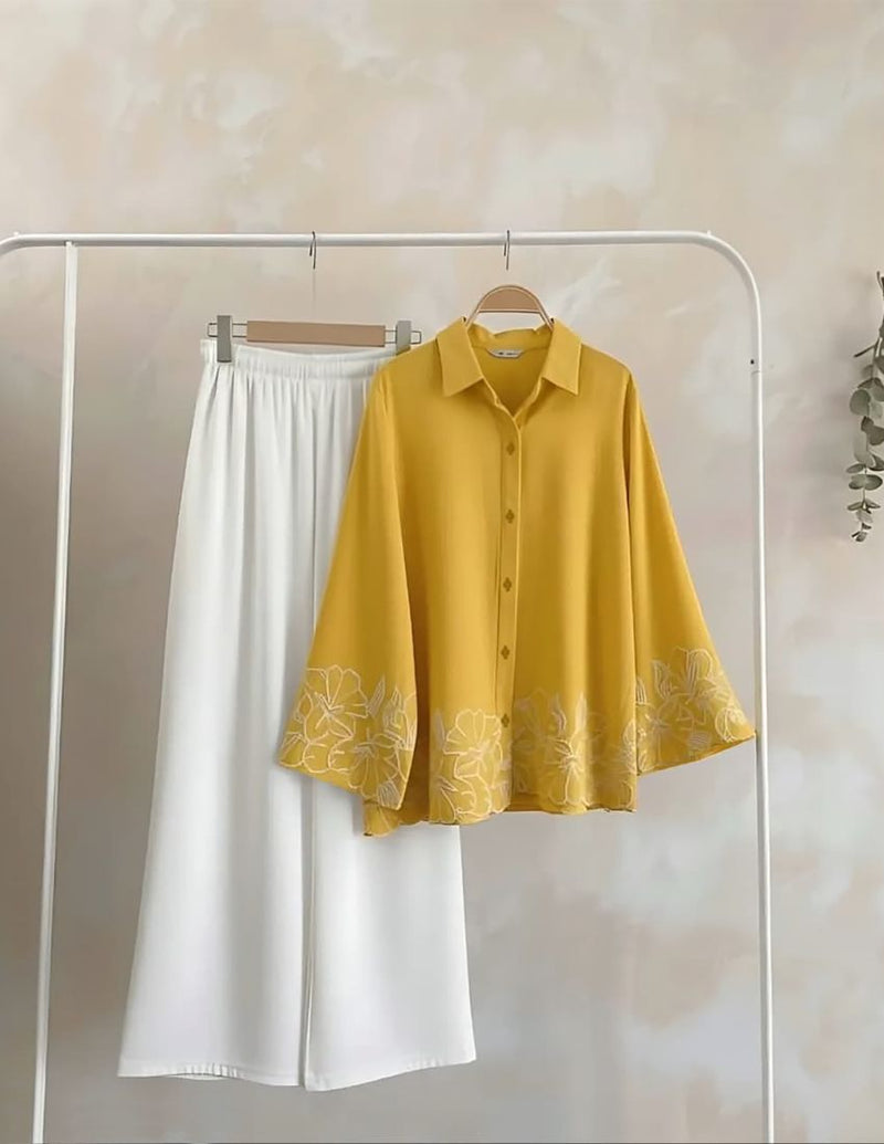 Elegant Embroidery Co-Ord Set - Mustard