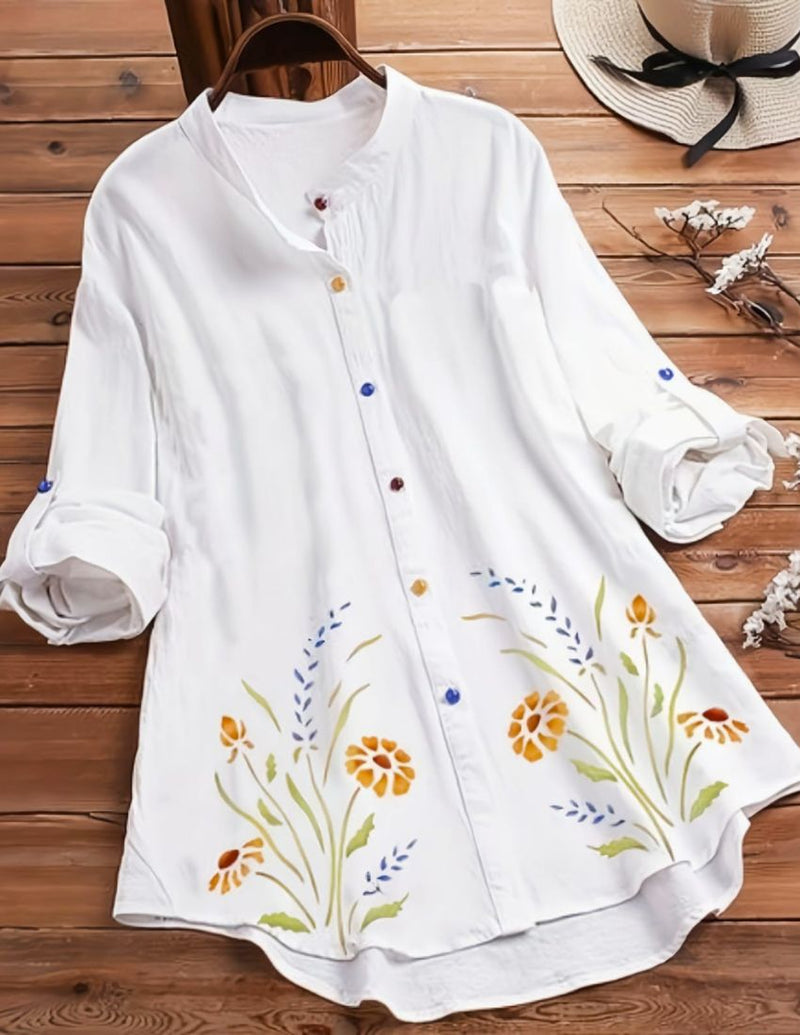 Elegant Floral Button-Up Top - Daisies Flower