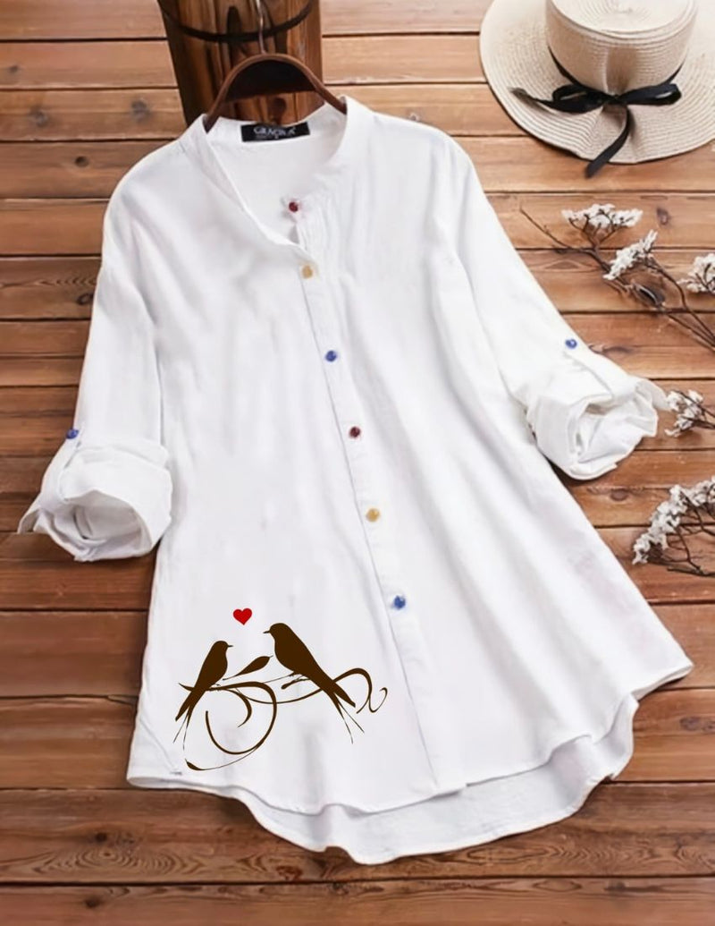 Elegant Floral Button-Up Top - Sparrow Birds