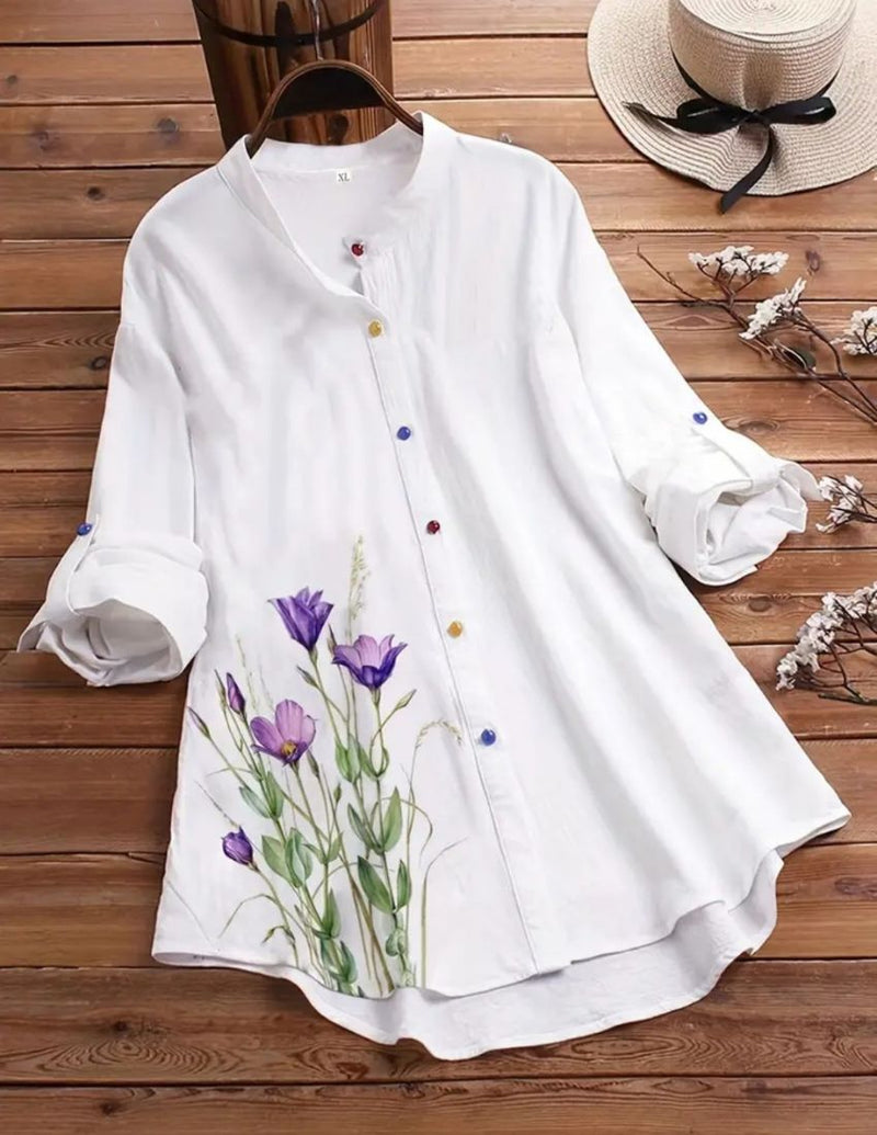 Elegant Floral Button-Up Top - Lisianthus