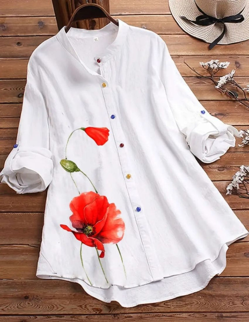 Elegant Floral Button-Up Top - Amanda