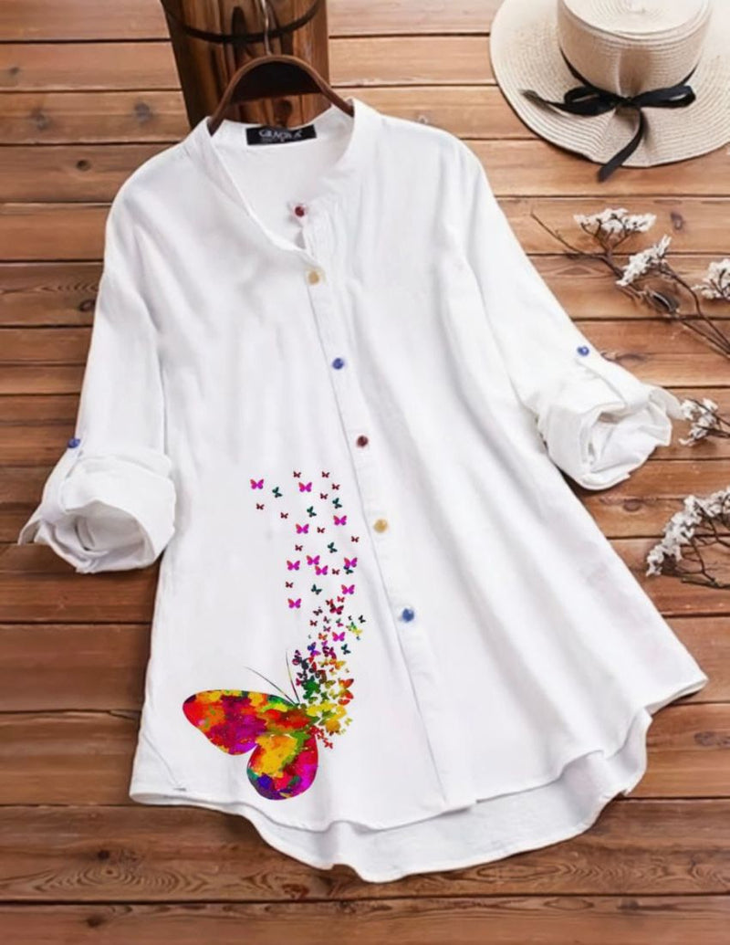 Elegant Floral Button-Up Top - Butterfly