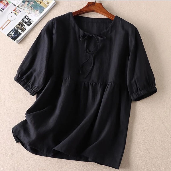 Black Cotton Solid Western Top