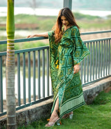 Green Satin Printed Kaftan