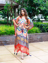 Multicolor Satin Printed Kaftan