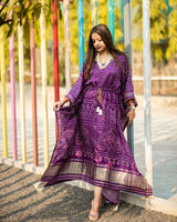 Purple Satin Printed Kaftan