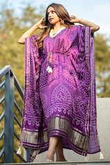 Purple Satin Printed Kaftan