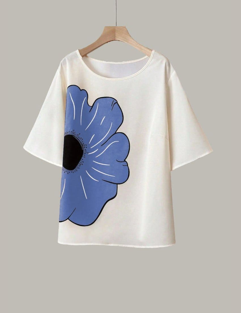 Azure Sky Blue Floral Casual Top